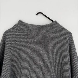 Repeat Luxury Cashmere Wool Blend Long Side Fringed Ribs Mock Neck Sweater